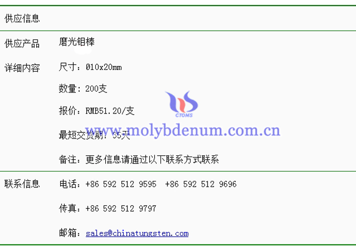 磨光鉬棒價(jià)格表圖片