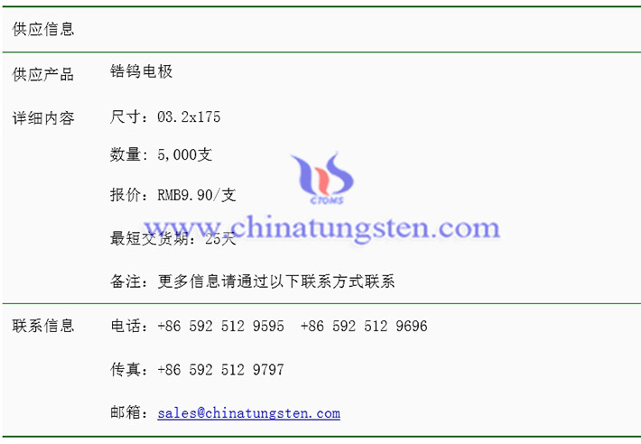 鋯鎢電極價(jià)格表圖片